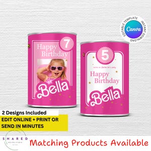 Editable Pink Birthday Party Printable chip Label | Party Favor Pringle Wrapper - EDIT with Canva