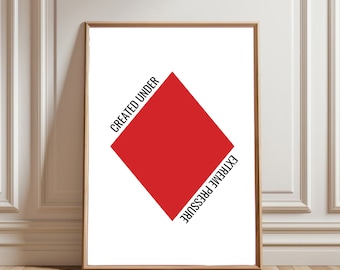 Printable Diamond Wall Art, Red Diamond Wall Art, Trendy Aesthetic Playing Card Dorm Wall Decor, Print Poster Created Under Pressure