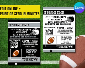 Black & Silver Colors Las Vegas Football Team Birthday Party Printable Invitation - EDITABLE with Canva