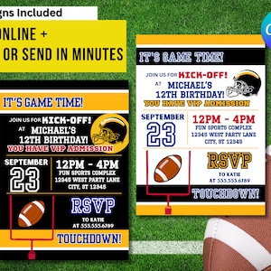 Black & Yellow Colors Pittsburgh Football Team Birthday Party Printable Invitation - EDITABLE with Canva