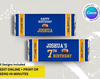 Niebieskie i żółte kolory Los Angeles Football Team Urodziny Drukowalne Czekoladowe Opakowanie Etykiety Batonika - EDYTOWALNE z Canva