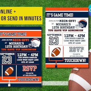 Blue & Orange Colors Denver Football Team Birthday Party Printable Chicago Football Invitation - EDITABLE with Canva