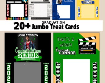 Graduation Jumbo Card Bundle, Editable Candy Snack Gift Card, DIY Grad Treat Cards Congratulations You Did It Gift Holder - 8.5x11, 11x17