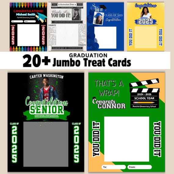 Graduation Jumbo Card Bundle, Editable Candy Snack Gift Card, DIY