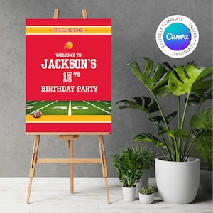 Kansas City Football Team Geburtstagsparty Druckbare Willkommensschilder in Rot & Gold - EDITIERBAR mit Canva
