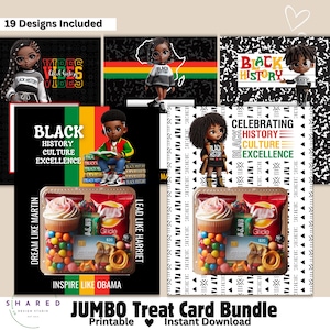 19 Black History Jumbo Card Bundle, carta regalo per snack di caramelle stampabile, biglietti fai da te per festeggiare l'eccellenza nera dei bambini - 8,5x11, 11x17