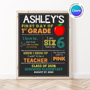 Editable First Day of School Sign, Printable Chalkboard Back to School  Photo Prop, Teacher 1st Day of School Reusable Template, ANY GRADE