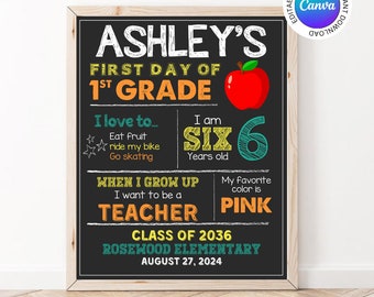 Editable First Day of School Sign, Printable Chalkboard Back to School  Photo Prop, Teacher 1st Day of School Reusable Template, ANY GRADE