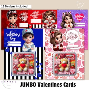 12 Jumbo Valentinstag Karten Bundle, druckbare Candy Snack Karte, DIY Valentinstag Geschenk behandelt Mädchen Jungen Vday Karten - 8,5x11, 11x17