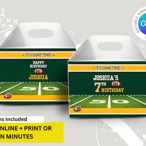 Green & Yellow Colors Green Bay Football Team Birthday Party Printable Treat Box Label - EDITABLE with Canva