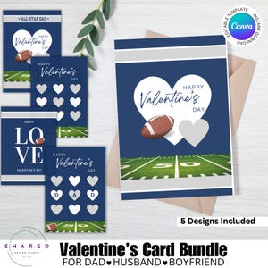 Carte imprimable pour la Saint-Valentin de l'équipe de football de Dallas, couleurs bleu et argent, pour fan de football papa, mari petit ami, jour d'amour - MODIFIER avec Canva