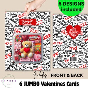 Slang Kids Jumbo DIY Valentijnsdagkaartbundel, afdrukbare Skibidi Rizz Sigma Vibes Cool Teen-cadeaubon, Vday-traktatiekaarten cadeauruil