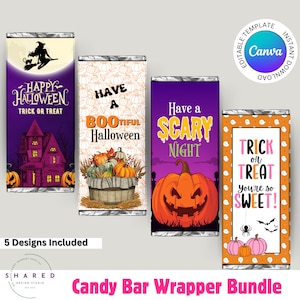 Editable Halloween Chocolate Bar Label Bundle, Printable Spooky Candy Bar Wrappers, Trick or Treat Wrappers, Kids Halloween Party Favor