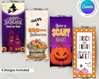 Editable Halloween Chocolate Bar Label Bundle, Printable Spooky Candy Bar Wrappers, Trick or Treat Wrappers, Kids Halloween Party Favor