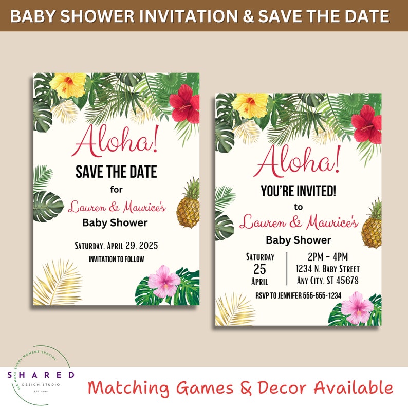 Aloha Hawaiian Baby Shower Invitation &amp; Save the Date, Printable ...