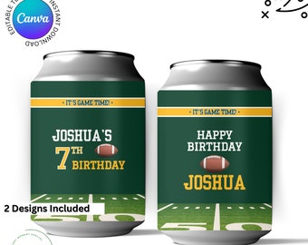 Green & Yellow Colors Green Bay Football Team Birthday Party Printable Soad Can Label Beer Wrapper - EDITABLE with Canva