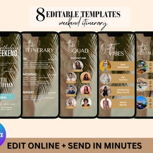 Digital Birthday Weekend Itinerary Animated Invitation Template, Editable Girls Birthday Trip Itinerary, Tropical Themed Birthday