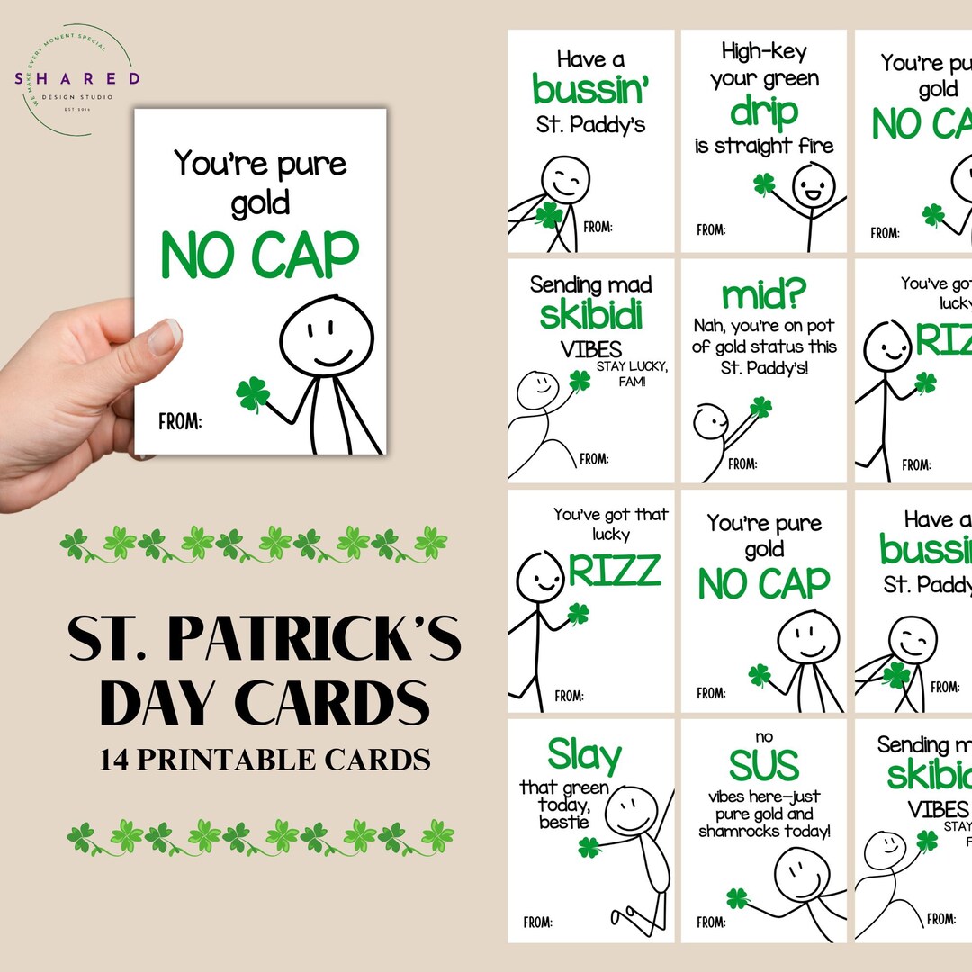Slang Kids St. Patrick's Day Cards, Funny Printable Classroom Gift ...
