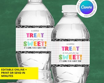 Editable Back to School Water Bottle Label, Printable Teacher Student Gift Label, First Day of School Student gift, Student Water Wrapper