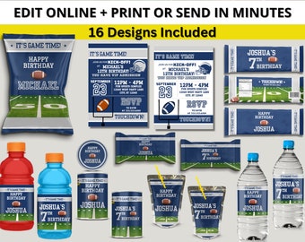 Blue & Silver Colors Dallas Football Team Birthday Party Bundle, Printable Invitation, Chip Bag, Water bottle - EDITABLE with Canva