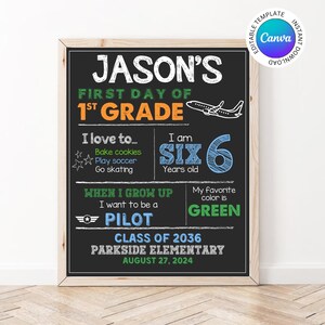 Editable First Day of School Sign, Printable Chalkboard Back to School  Photo Prop, Pilot 1st Day of School Reusable Template, ANY GRADE