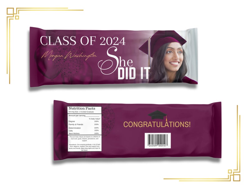Editable Maroon & Gold Graduation Candy Bar Wrapper, Printable Grad ...