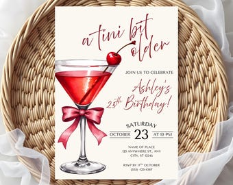 Cherry Martini Party Invitation Template: Editable A Tini Bit Older Printable Invite