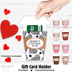 Porta-cartão-presente para professor, porta-cartão de café com capa, pacote de porta-cartão de presente para dia dos namorados, porta-cartão de presente para café para impressão