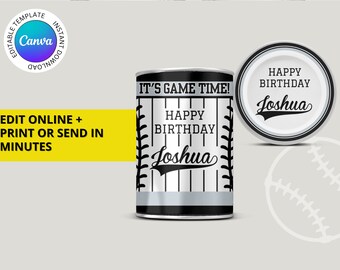 Black & Silver Chicago Baseball Team Birthday Party Printable Pringle Label Wrapper - EDITABLE with Canva