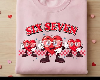Six Seven PNG for Valentine Shirt: Red Retro Heart Character Design, Instant Download 67 DTF Iron On Sublimation Graphic