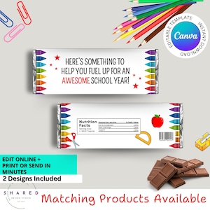 Editable Back to School Chocolate Bar Label, Printable Teacher Candy Bar Wrapper, First Day of School gift, Staff Gift, Meet the Teacher