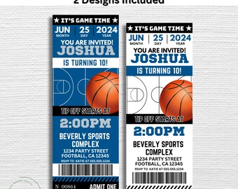 Blue & White Dallas Basketball Team Birthday Party Printable Ticket Invitation - EDIT YOURSELF with Canva