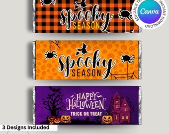 Editable Halloween Chocolate Bar Label Bundle, Printable Spooky Candy Bar Wrappers, Pumpkin Candy Bar Wrappers, Kids Halloween Party Favor