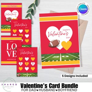 Carte imprimable pour la Saint-Valentin de l'équipe de football de Kansas City, couleurs rouge et or, pour fan de football papa mari petit ami Love Day - MODIFIER avec Canva