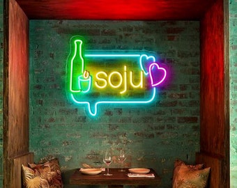 Korean Soju Neon Sign, Bar LED Sign Decor, Pub Beer Lights Sign,Welcome Signage for Men,Basement Bar Light & Korea Restaurant Decor LED 34