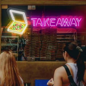 Take Away Pizza Neon Sign, Pizza Box LED Decor, Fastfood Led Light Up, Open Restaurant Sign, Pizza Store LED Neon,Pizza Kitchen Light Up Art
