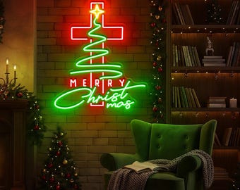 Jesus Christmas Tree Neon Sign, Christian Christmas Neon Sign, Snowflakes Neon, Jesus Lovers Gift, Christian Gifts For Christmas, Xmas Decor
