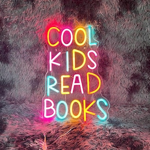Cool Kids Read Books Enseigne néon, Bibliothèque, Enseigne lumineuse Coffee Book, Nom personnalisé déco LED arc-en-ciel, Enseigne lumineuse nerd, LED pour salle d'étude