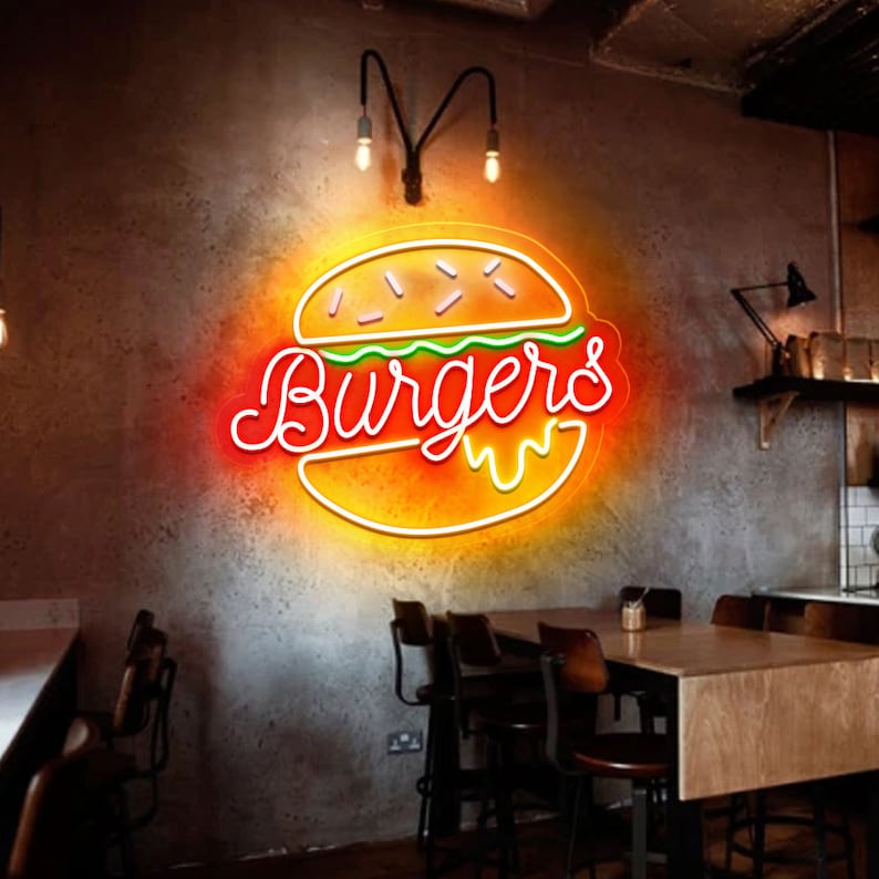 Custom BURGER Neon Sign, Open Burger Led Sign, Restaurant Sign,kitchen ...