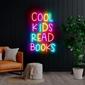 Enseigne au néon Library, Cool Kids Read Books, Enseigne lumineuse Coffee Book, Décoration LED personnalisée nom arc-en-ciel, Enseigne lumineuse nerd, LED pour salle d'étude