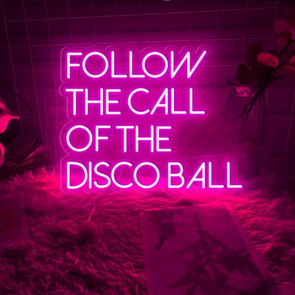 Follow the Call Of The Disco Ball Neon Sign, Disco Dance Neon Sign,Open Bar and Chill Neon Sign,Cocktail Disco LED Sign,Party Decor Light Up