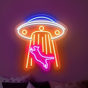 UFO Neon LED,Astronaut/Galaxy/Space/Sky Neon Sign,Spaceship Neon Sign Custom,Ufo Cat Abducting Neon Sign,Alien Abduction Sign,UFO Neon Sign