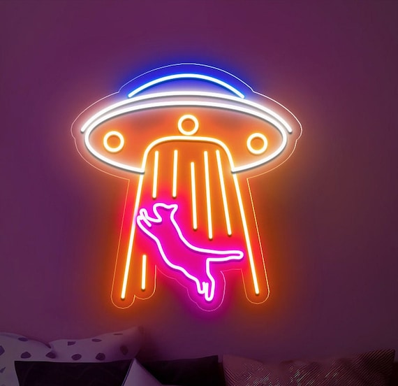 UFO Neon LED,Astronaut/Galaxy/Space/Sky Neon Sign,Spaceship Neon Sign Custom,Ufo Cat Abducting Neon Sign,Alien Abduction Sign,UFO Neon Sign