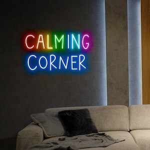 Beruhigende Ecke Leuchtreklame, Eckraum-LED-Dekor, Kaffee beruhigende Lichter Neon Art, Regenbogen Text Leuchtreklame, buntes benutzerdefiniertes Name LED-Schild-Dekor
