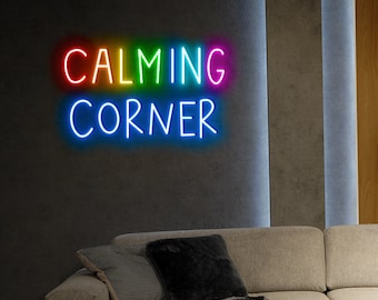 Calming Corner Neon Sign, Corner Room LED Decor, Coffee Calming Lights Neon Art, Rainbow Text Neon Sign, Colorful Custom Name LED Sign Decor