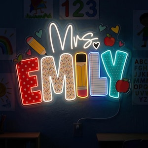 Teacher Gifts Personalized Neon, Custom Name Teacher Neon Sign, Gift For Teacher, Classroom Decor, Back To School Gift, Teacher Welcome Neon image 5