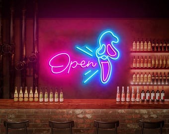 Open Bar Scary Face Neon Sign, Open Club Bar Lounge Neon LED, Open Scary Night LED Light, Open Ghost Bar LED Light Up, Custom Open Neon Sign