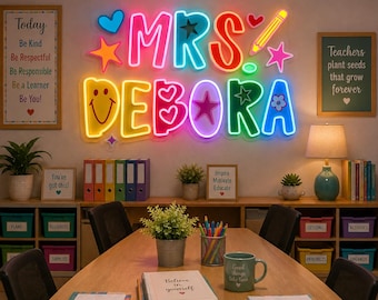 Personalized Teacher Neon Sign, Classroom Wall Decor, Custom Teacher Name Sign, Preschool Kindergarten Classroom Decor, Back to School Gift