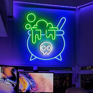 Poison Pot Neon Sign, Skull Pot Neon Sign, Poison Cooking Neon Sign, Witch Cooking LED Sign, Halloween Poison Light Up Decor, Witch LED Art