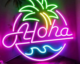 Aloha Bar Neon Sign,Summer Bar Neon Sign,Beach Party LED Sign,Ocean Lounge Lights Up,Bar and Chill Neon Sign,Open Bar Neon Sign,Coconut Sign